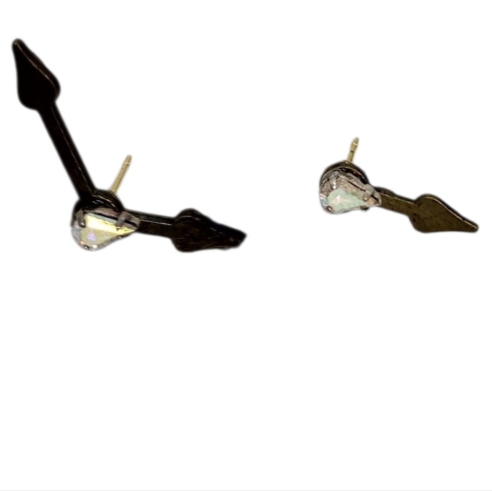 14K Gold Plated AB Crystal Clock Hand Post Earrings Iridescent